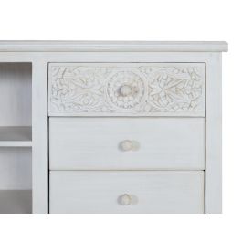 Giner y Colomer Mueble TV con 6 Cajones y 2 Huecos Abiertos en Madera de Mango Blanco