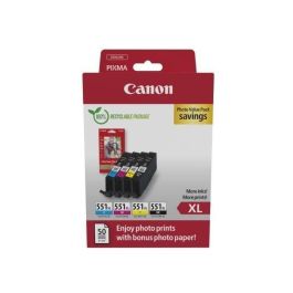 Paquete múltiple de cartuchos de tinta + paquete de papel fotográfico - CANON - CLI-551XL Negro/Cian/Magenta/Amarillo - Alto rendimiento Precio: 93.49999967. SKU: B15KFCJS6L