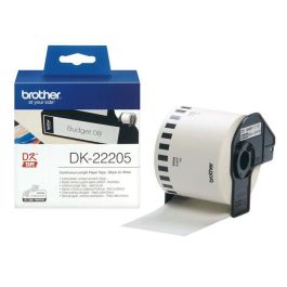 Brother DK22205 Rollo de Etiquetas Continuas Originales de Papel Blanco Adhesivo Fuerte Permanente para Impresoras QL