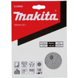Makita D-65850 Disco de lijado para madera, Gris, Redondo, 125mm, Grano K120, Paquete de 10