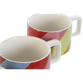 DKD Home Decor Bold 2023 Tazas de Cafe Set de 4 Dolomita Blanco Multicolor 260 ml Aptas Microondas y Lavavajillas 14 x 27 x 11 cm