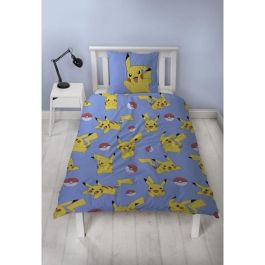 Pokemon POK3700891714341 - Juego de Cama Reversible Pikachu y Amigos - Microfibra - 1 Funda Nórdica 140x200cm + 1 Funda de Almohada 63x63cm