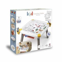 Smoby SMO3032164204007 - Mesa infantil creativa con fieltro borrable, 2 láminas grandes para colorear y 3 compartimentos, edad 3+ años