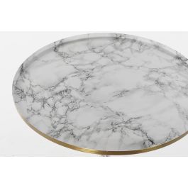 DKD Home Decor Mesita Auxiliar Glam Byepie Simil Mármol Aluminio Blanco Dorado 51x51x51 cm Desmontable