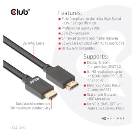 Club 3D Cable HDMI 2.1 Ultra High Speed 10K HDR 5m Negro CAC-1375