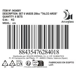La Mediterranea Set 6 Vasos de 250 cc Colección Talco Aros (8 Cajas)