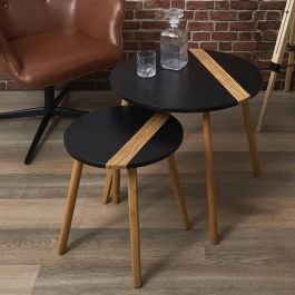 Home Deco Factory Juego de 2 Mesas Nido Bicolor Industriel Redondas Madera 60cm y 40cm