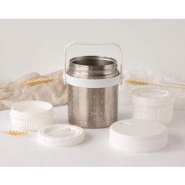 KioKids Termo de Alimentos Sólidos y Papillas Doble Recipiente 300ml+400ml Acero Inoxidable 304 Frío 24h Calor 12h Blanco