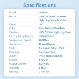 Cable USB-C a Lightning Vention LALPH 2 m