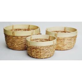 DKD Home Decor Cesta Tropical Hecha a Mano Reciclable de Junco y Bambú Marrón Natural, Set de 3 (40x23x40 cm)
