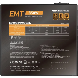 Darkflash DFEMT850BK - Fuente de Alimentación para PC EMT no modular 850 W 80 Plus Bronze