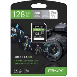 PNY X-PRO 60 Tarjeta SDXC 128GB Clase 10 UHS-II Velocidad Lectura 280MB/s Escritura 100MB/s V60 Retail