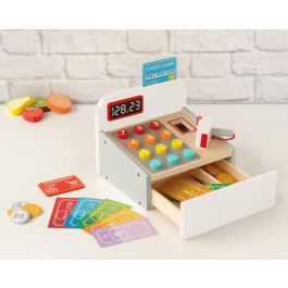 Juguete de Madera Caja Registradora para Niños +3 años con Lector de Código de Barras, Monedas y Billetes, Tarjeta de Crédito, Imita Súper, Aprender a Contar