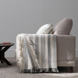 Colcha Rayas Beige-Gris Algodón 200 X 260 cm