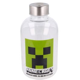 STOR Botella de Agua Reutilizable de Cristal de Borosilicato Minecraft 620ml con Tapón Hermético Libre de BPA