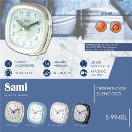 SAMI Despertador Mediano Cuadrado Silencioso con Luz Azul, Azul