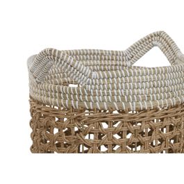 DKD Home Decor Cesta Boho Hecha a Mano de Seagrass y Papel Natural y Blanco, Set de 2 Cestas Decorativas 38x44x44 cm