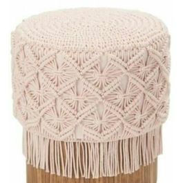 DKD Home Decor Reposapies Boho Macrame de Algodón y Madera Rosa Palo Natural 53x53x31 cm