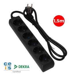 Prolongador con 6 tomas 2p+t, 16a 250v~ 1,5 m de cable h05vv-f 3g1,5mm² negro