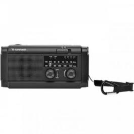 Sunstech Radio Portátil RPE25BK Negra AM/FM, Linterna LED, Alarma SOS, Power Bank, Carga Solar y Manivela, 2000 mAh, Ideal Camping