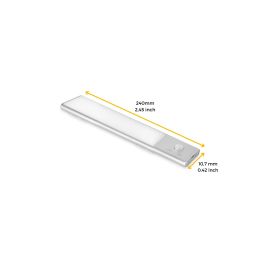 Emuca Aplique LED recargable por USB Kaus con sensor de movimiento, L240mm, Plástico y Aluminio, Anodizado mate