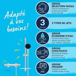Grohe 34791001 Set de Ducha Termostático Rociador 3 Chorro, Barra 60cm, Flexo, Ahorro Agua, Cromo Grohe 34791001 Set de Ducha Termostático Rociador 3 Chorro, Barra 60cm, Flexo, Ahorro Agua, Cromo