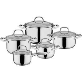 GSW 806787 Batería masiva de acero inoxidable 10 piezas - Ollas de stock de 16, 20 y 24 cm - Olla de 20 cm - Bandeja de 16 cm - Todas las fuentes de calor, incluida la inducción