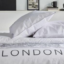 Today TOD3574641256579 Juego de Cama Java de Algodón Estampado Londres para 2 personas, 240x220 cm, Blanco