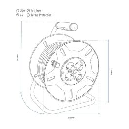 Enrollacables 25 m 3 g 1,50 mm² 4 tomas bipolares con t/tl con protector termico