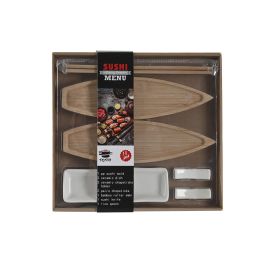 DKD Home Decor Set de 8 Figuras Decorativas Temática Sushi Oriental Bambú y Cerámica Natural Blanco 8x5x2cm Apto Lavavajillas