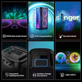 Hisense Party Storm Altavoz para Fiestas Inalámbrico Negro 300W Resistente al Agua Bluetooth USB Entrada Auxiliar Batería 15h