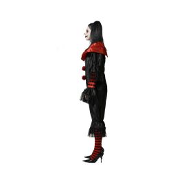 Disfraz de Payasa Terrorífica para Mujer Adulta de Halloween, Negro, Mono Largo con Volantes y Botones Rojos - Talla XS-S Disfraz de Payasa Terrorífica para Mujer Adulta de Halloween, Negro, Mono Largo con Volantes y Botones Rojos - Talla XS-S