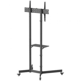 AISENS - SOPORTE DE SUELO ECO CON RUEDA, BANDEJA PARA DVD PARA MONITOR/TV 45KG DE 37-70, NEGRO