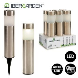 Ibergarden Baliza Solar Acero Alta, Blanco/Plata, 6x27x6 cm (12 Unidades)