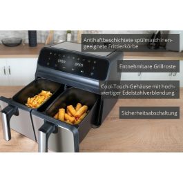 Unold 58685 Freidora de aire caliente de doble cámara Twin Zone 8 L, 1700W, 60-200°C con 10 programas
