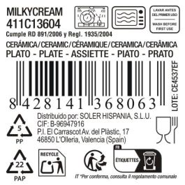 La Mediterranea Plato Hondo "Milkycream", Diametro 22.6 cm, 4.6 cm de Alto, Modelo Md (12 Unidades)