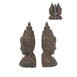 Sujetalibros Oriental DKD Home Decor Marron Oscuro 11 x 28 x 15 cm Set de 2