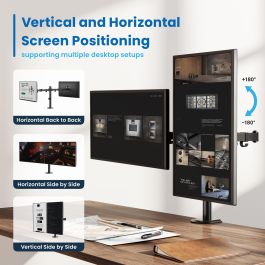 Ewent EW1512 Soporte de Escritorio Doble para 2 Monitores de hasta 32" y 8kg | VESA 75x75/100x100 Ergonómico con Ajuste de Altura y Giro