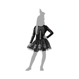 Disfraz de Esqueleto Brillante para Niña, Vestido Negro con Falda de Tul, Calaveras y Capa - Ideal Halloween 10-12 Años
