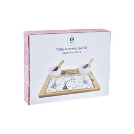 DKD Home Decor Tabla de Servir Aperitivos Navidad Tradicional Set de 10, Bambú y Gres, Verde Natural Blanco, 20x8x25 cm
