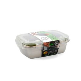 Bidasoa Recipiente Rectangular Hermético Theo Acero Inoxidable Tapa 4 Cierres 550 mL, 6 Unidades, Apto Lavavajillas