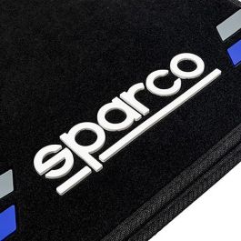 Sparco SPCF508BL Alfombras Moqueta para Coche Negras Universales Juego 4 Unidades con Talonera Goma Antideslizantes Franja Azul