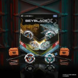 Hasbro HASG1898ES0 Beyblade X Jurassic World T. Rex vs. Mosasaurus - Set 2 Peonzas Takara Tomy y 2 Lanzadores, 8+ Años