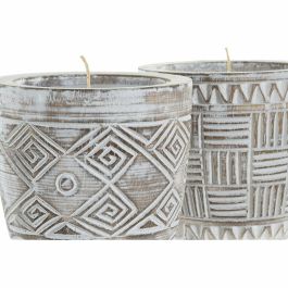 Vela Boho DKD Home Decor Blanco Marron 15 x 15 x 15 cm (2 Unidades)