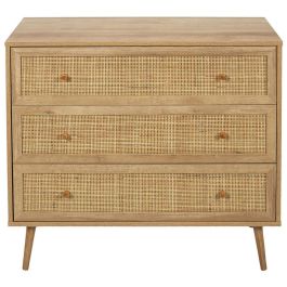 Home Deco Factory Cómoda 3 Cajones Bali, Madera y Ratán, Estilo Balinés, 90x39x79 cm