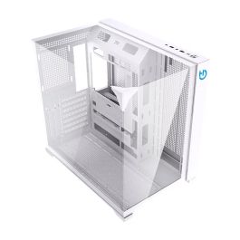 Hiditec CHA010057 Caja Gaming Semitorre SKY Blanco con 3 Paneles de Cristal Templado, Doble Cámara, Soporte Refrigeración Líquida 360mm y USB-C ATX