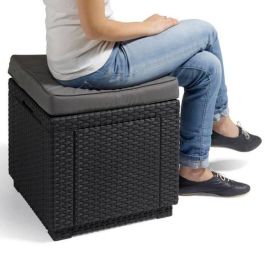 Mesa de comedor ALLIBERT GARDEN con cojín y almacenamiento integrado - Grafito de ratán tejido de imitación Mesa de comedor ALLIBERT GARDEN con cojín y almacenamiento integrado - Grafito de ratán tejido de imitación