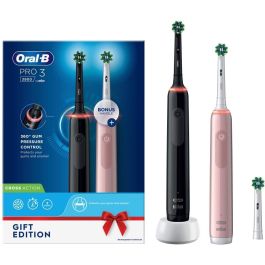Oral-B Pro 3 3900 Cepillo Dental Eléctrico Oscilante Dúo, Limpieza Diaria, Sensible, Blanqueador, Negro/Rosa