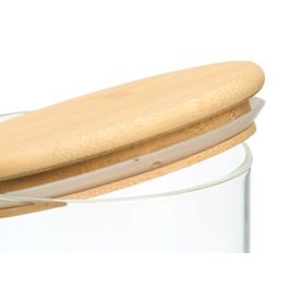 Vivalto Tarro Redondo de Borosilicato con Tapa de Bambú 1.1L, 10.5x16x10.5 cm, Apto para Horno y Microondas (12 Unidades)