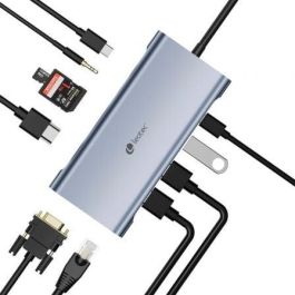 Leotec LEDS01 Docking Station USB-C 11 en 1 con HDMI 4K, VGA, USB 3.0, USB-C PD 100W, Gigabit Ethernet, Lector SD/MicroSD y Audio - Gris